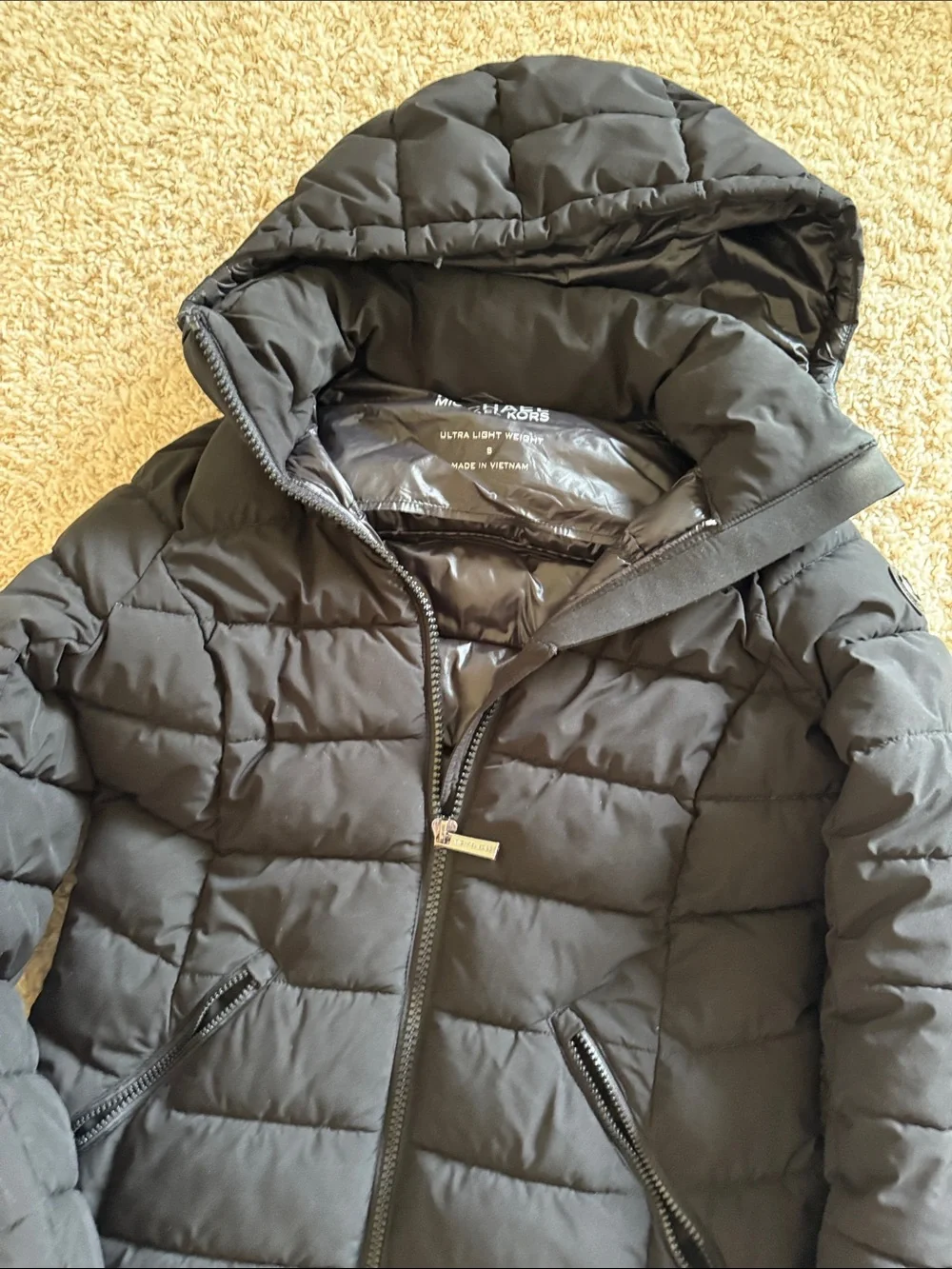 Michael Kors Black Quilted Hooded Long Puffer Coat